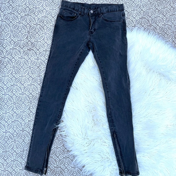MNML | Jeans | Mnml Mens Black Wash Button Fly Ankle Zip Skinny
